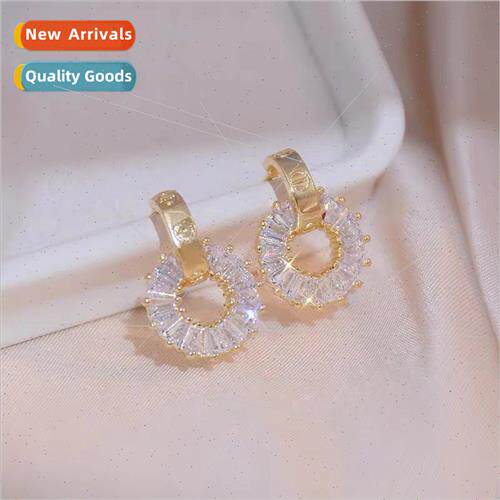 Shiny zirconia circle earrings female ins tide earrings nich