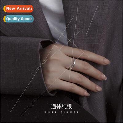 S925 silver Koreasimple ring glossy curved openings hundred