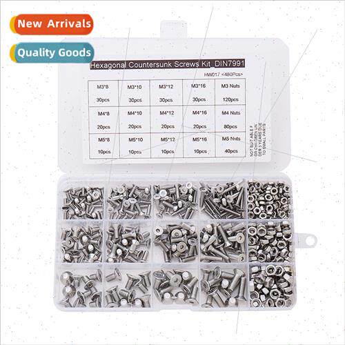 480PCS Set 304 Flat Head Hexagon Socket Screws M3M4M5_DIN799
