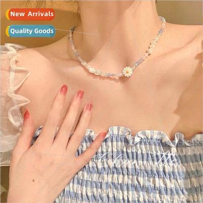 Pearl necklace women summer premium collarbone chain flower