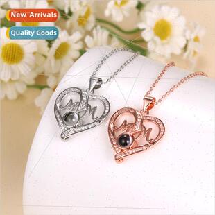 Europe Heart Shaped MOM Projection Necklace Women Letters Pe