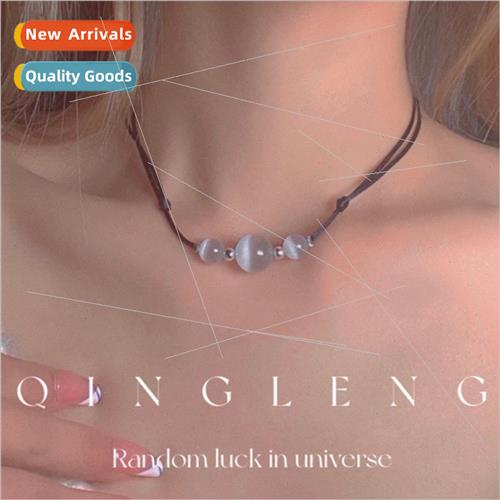 Cat eye stone ins crystal collarbone necklace female simple