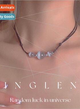 Cat eye stone ins crystal collarbone necklace female simple