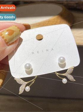 Korea S925 silver pin niche fishtail pearl earrings elegant