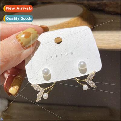 Korea S925 silver pin niche fishtail pearl earrings elegant