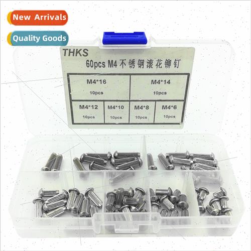 60pcs box 304 knurled rivets solid rivets iron half round si