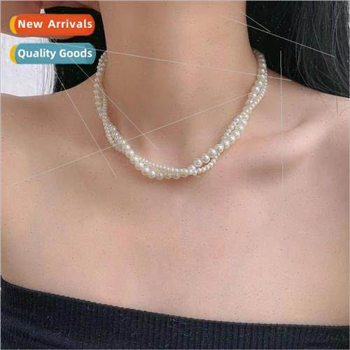 French double layer pearl necklace female senior celebry new