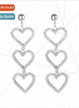 lver needle Korea fashion earrings long heart-shaped diamond
