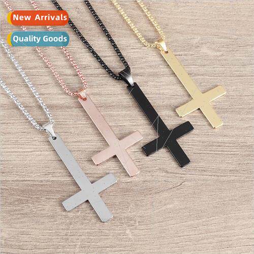 mple Inverted Cross Necklace Pendant Stainless Steel Charm C
