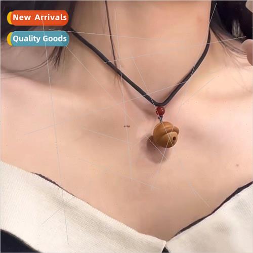 ins versatile mahogany carved bell pendant necklace适用girlf