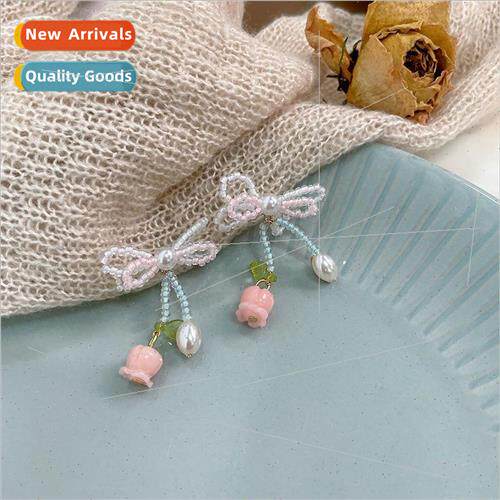 Fresh bow beaded earrings earrings fresh sweet fashion cute