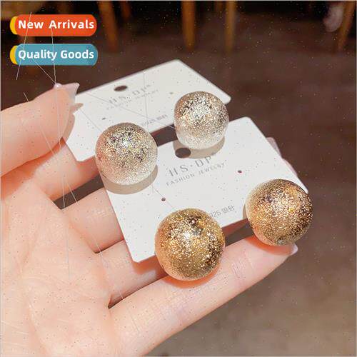 Europe ins simple metal frosted ball earrings s925 silver pi