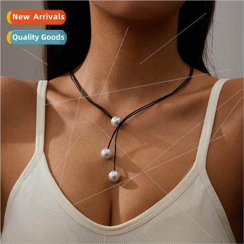 Europe necklace fashion simple imation pearl wax rope neckla