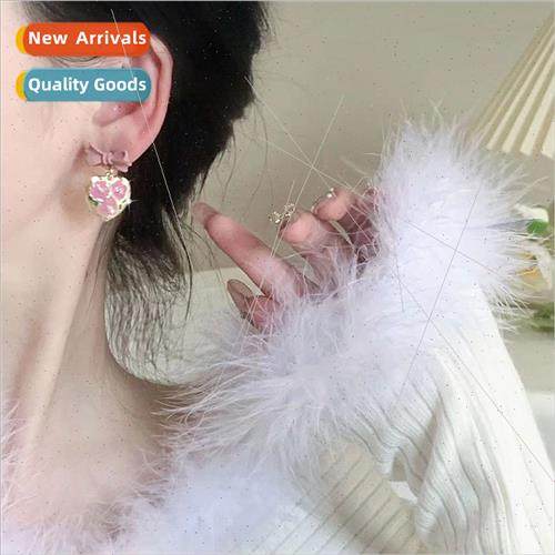 Fresh sweet pink flowers bow earrings cute simple earrings n