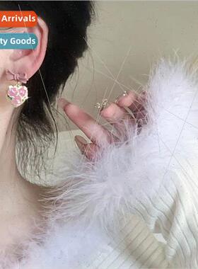 Fresh sweet pink flowers bow earrings cute simple earrings n