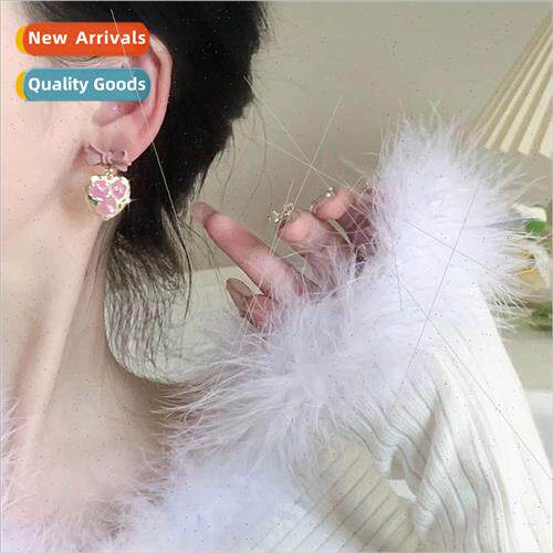Fresh sweet pink flowers bow earrings cute simple earrings n