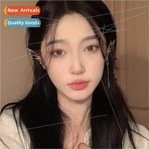 Asymmetric diamond tassel elf ear bone clip earrings female