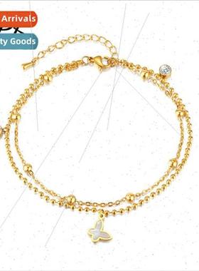 Korea Fashion Double Layer Stacking Round Bead Chain Anklet