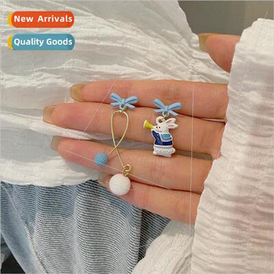 Blue bow earrings cute sweet rabb asymmetric earrings ins202