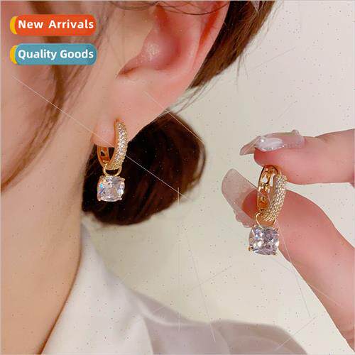 Summer new Korea fashion zirconia square earrings delicate h