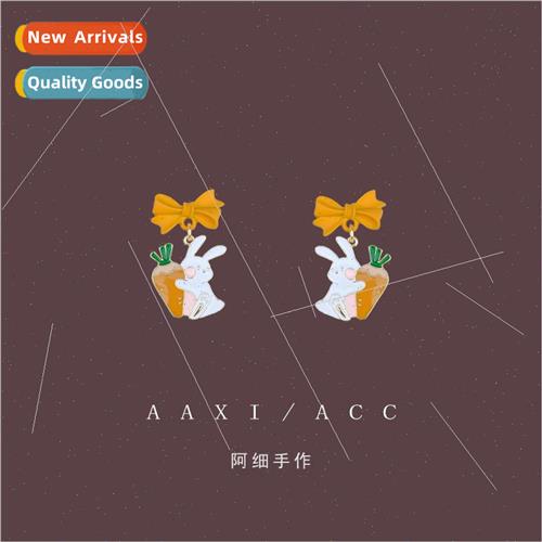 Holding radish bunny cute summer new yellow bow earrings fem