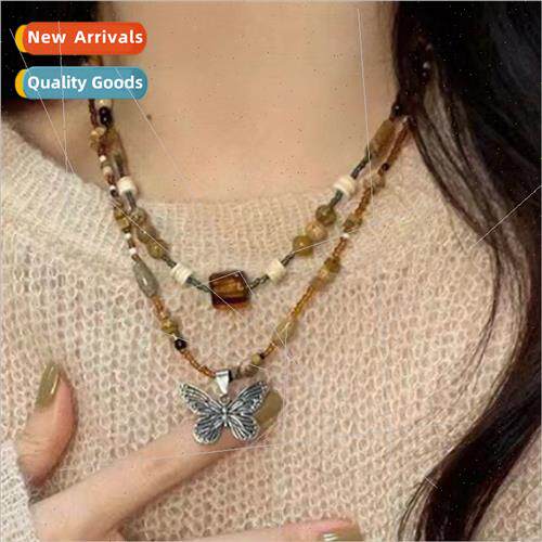 Vintage Beaded Square Necklace Women che Premium Ethnic Stac