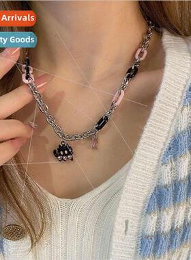 che Pink Black Chain Spliced Cat Necklace Female Sense Choke