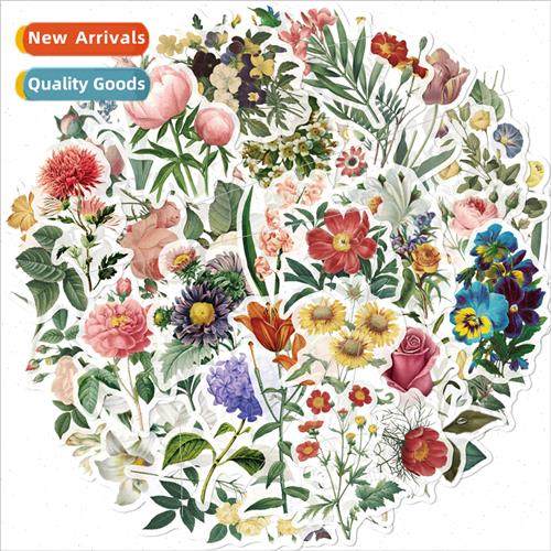 Flower handbook sticker pack 50 -repeating vintage decorativ