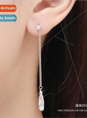 Korea s925 silver water drop earrings female niche long tass