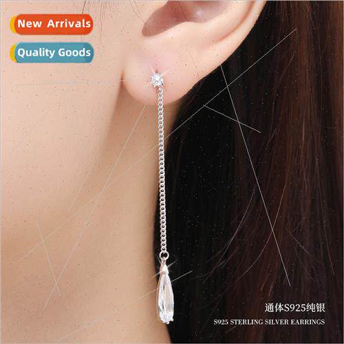 Korea s925 silver water drop earrings female niche long tass