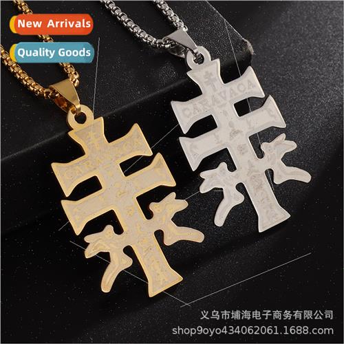 Alphabet stainless steel Feng word cross tanium steel pendan