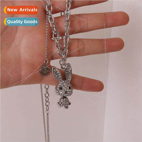 Super ins diamonds rabb double layer necklace women premium