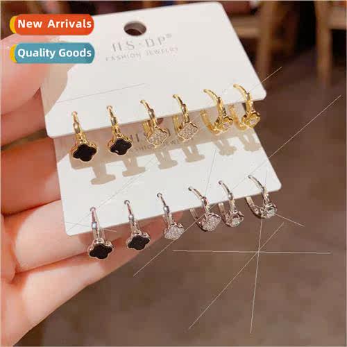 che sweet four-leaf flower earrings combination simple fashi