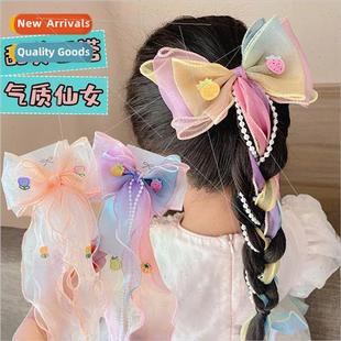 fluttering flowers long braide ribbon headdress Bow children
