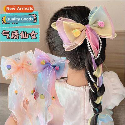 Bow headdress children flowers long fluttering ribbon braide