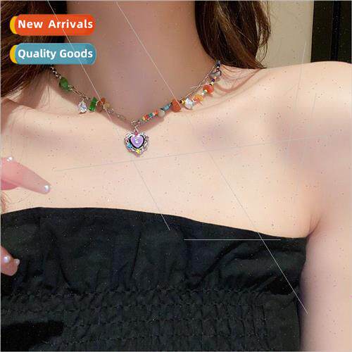 Love necklace women 2023 new niche colorful beaded collarbon