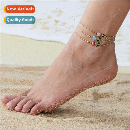 Europe beach oil drip tulip lobster buckle chain anklet simp
