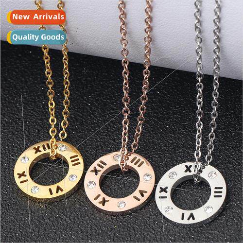 Round Rose Gold Skeleton Roman Diamonds 304 Tanium Necklace