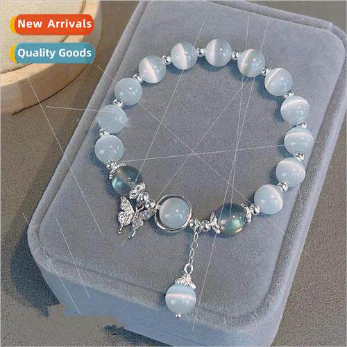 Cat eye stone crystal butterfly bracelet women string gray m