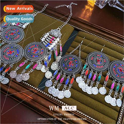 Ethnic diamond hollowed out flower pattern disc ear hooks re