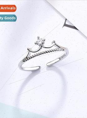 Korea small crown ring female opening wave twist diamond ind