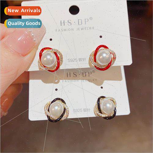 French retro exquise diamond pearl earrings s925 silver need