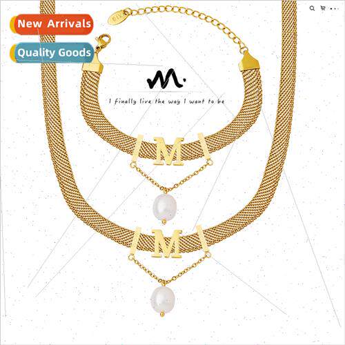 Europe ins tide cool letter M tassel pearl collar necklace w