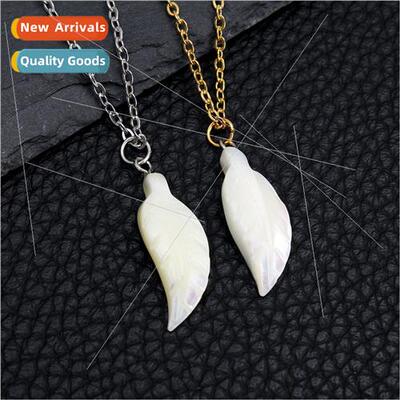 2023 Europe stainless steel leaf-shaped natural shell pendan