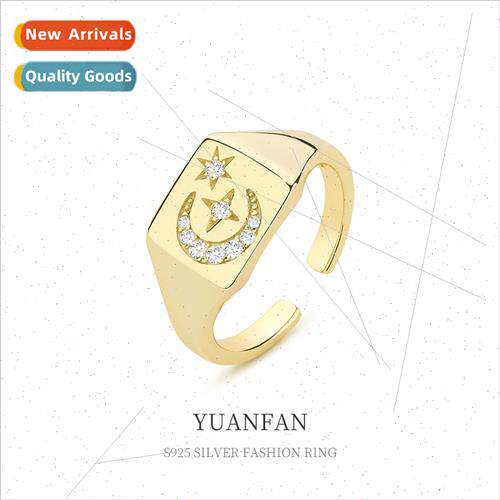 S925 lver Metal Crushed Zirconia Star Moon Ring Women che Eu