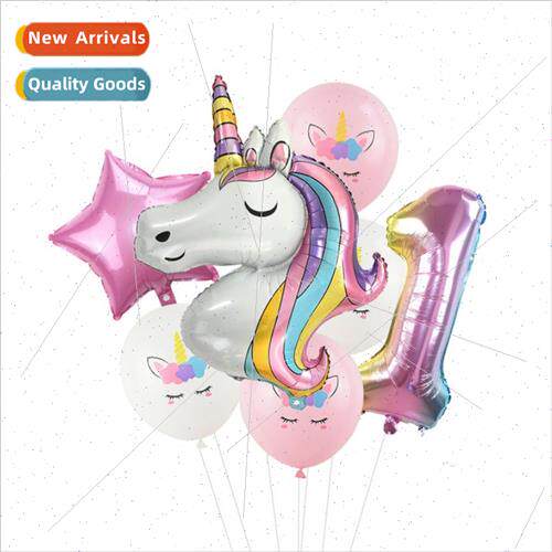 Colorful Unicorn Gradient Number Balloon Set Birthday Party