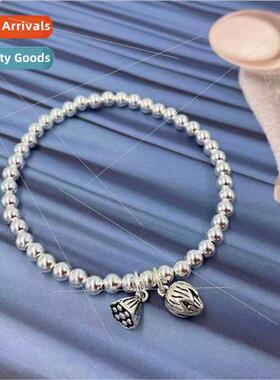 Faux 925 silver round beads small bracelet glossy lotus lotu