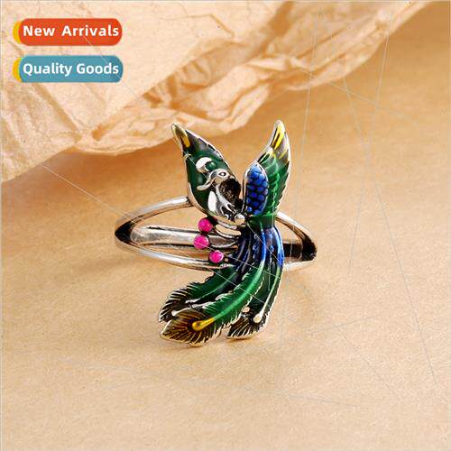 Enamel vintage do old peacock phoenix ring female high value