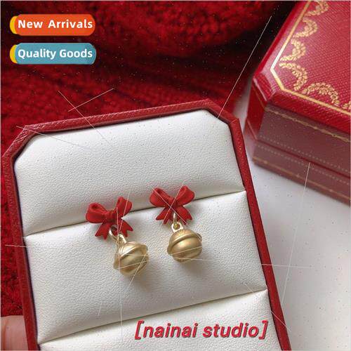 Red bow girl heart niche Christmas bell earrings fashion Chr
