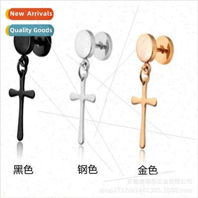 Earrings men women Korea stainless steel bar dumbbell cross